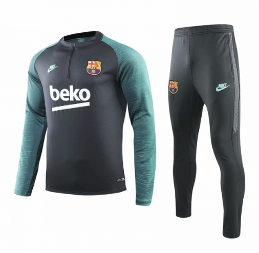 Barcelona Grey Green training Suits Zipper Sweat Shirt and Pants 2019/20